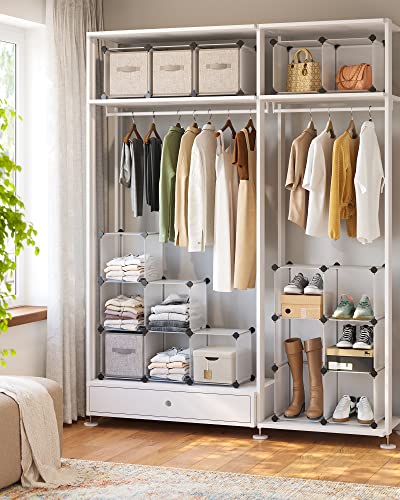 SONGMICS Cube Storage Organizer, Set of 16 Plastic Cubes, Book Shelf, Closet Organizers and Storage, Room Organization, Bedroom Living Room, 12.2 x 48.4 x 48.4 Inches, White ULPC44L - color: White, size: 16 Cubes, style: without doors