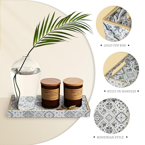 MAONAME Plastic Vanity Tray, Bathroom Counter Tray, Decorative Trays with Handles, Storage Dresser Trays Organizer for Toilet Tank, Jewelry, Makeup, 13.8" x 6" x 1.57" - color: Bohemian-6