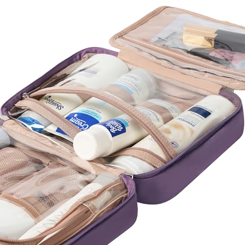 NISHEL Travel Toiletry Bag for Women, Makeup Essentials Organizer, Hanging Case for Accessories, Cosmetics, Medium Size, Purple - color: Purple, size: Medium
