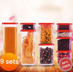 8300ml Airtight Food Storage Container With Lids 9PCS Family Set, BPA-Free Food-grade Plastic Stackable Leak-proof Kitchen Pantry Organizers for Pasta, Nuts, Dry Goods, Snack,Modular Design (Red) - color: Red