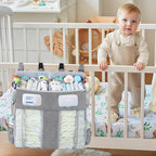 Accmor Changing Table Diaper Organizer, Hanging Diaper Caddy Organizer Stacker for Cribs Changing Table Playard Wall Baby Essentials Storage, Grey - style: Double Enlarged-Grey