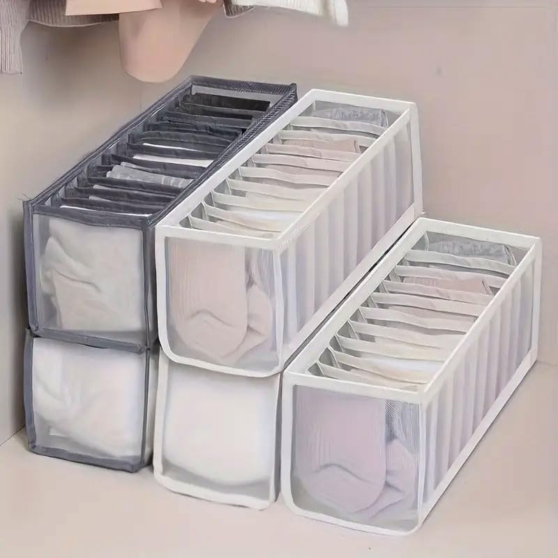 Socks Drawer Organizer Dividers, Foldable 11 Cell Drawer Organizers, Mesh Clothing Organizer Box for Socks Underwear,White - color: White