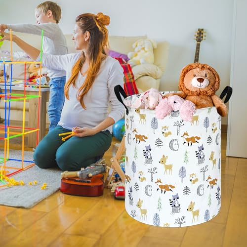 19.7 Inch Round Laundry Hamper Cute Animal Pattern Laundry Basket Fabric Storage Hamper Organization Bin, Toy Box,Gift Basket with Handles for Room - color: F-RT02548