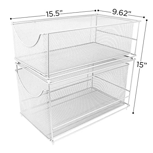 Sorbus® Cabinet Organizer Set—Mesh Storage Organizer with Pull Out Drawers—Ideal for Countertop, Cabinet, Pantry, Under the Sink, Desktop and More (White Two-Piece Set) - color: White, size: 2 Drawer
