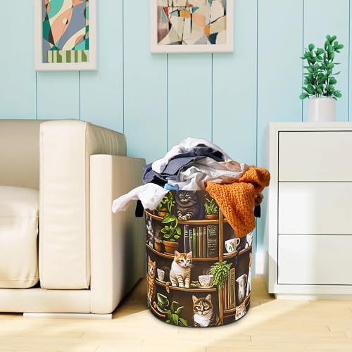 Cute Cat Laundry Basket Bookshelf Animal Oxford Cloth Laundry Hamper Funny With Handle Foldable Portable Clothes Storage Basket 18.9 X 16.5 In Storage Bag For Laundry Room/Bathroom/Bedroom/Dormitories - color: Cute Cat