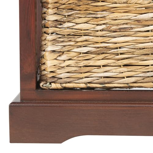 SAFAVIEH Home Collection – Halle Cherry Storage Side Table with Wicker Baskets, Farmhouse Accent Storage, Fully Assembled (AMH5738C) - color: Cherry