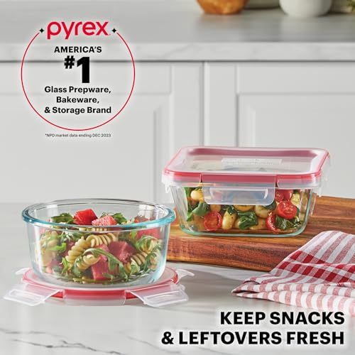 Pyrex Freshlock (7-Pack) Glass Food Storage Containers Set, (1, 2, 4 Cups) Airtight & Leakproof Plastic Locking Lids BPA-Free, Meal Prep Containers Set, Freezer Dishwasher Microwave Safe - size: 7 Pack