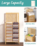 Laundry Hamper, 22.5 Gallon (85L) Bamboo Wood Clothes Laundry Basket with Lid and Handles, Removable Liner (Natural, Large) - color: Natural, size: Large