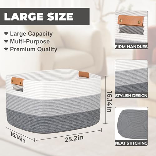 danpinera Large Woven Basket 25’’*16’’*16’’ 108L Woven Baskets for storage Baby Laundry Hamper, Cotton Rope Boho Decorative Storage Bin for Living Room, Nursery, Clothes, Pillows Gradient Grey - color: Gradient Grey, size: 108L