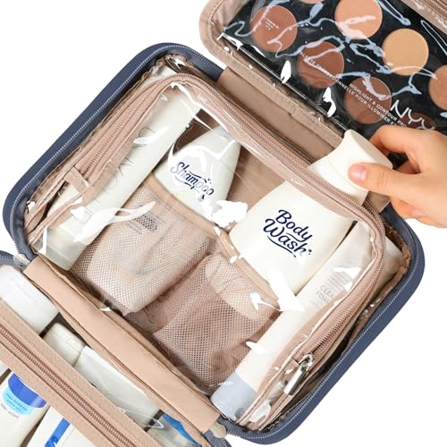 NISHEL Travel Toiletry Bag for Women, Makeup Essentials Organizer, Hanging Case for Accessories, Cosmetics, Medium Size, Aegean-Blue - color: Aegean-Blue, size: Medium