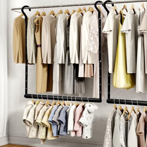 STORAGE MANIAC Adjustable Closet Rod Extender, Heavy Duty Space-Saving Clothes Hanging Bar, Double Rod Organizer, Black, 1 Pack - style: 1 Pack Black