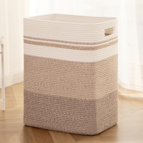 OIAHOMY Rectangle Laundry Basket, Large Laundry Hamper with Handles, Cotton Blanket Basket for Living room, Woven Decorative Storage Basket for Clothes,Pillows-16x13x22in-Gradient Yellow - color: Gradient Yellow