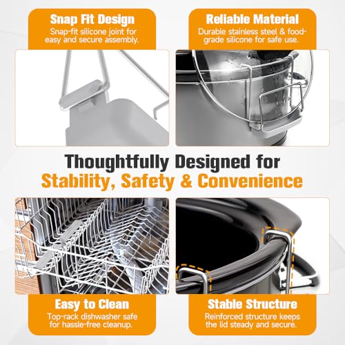 SOPHICO Slow Cooker Lid Holder for Cooking, Hand Free Pot Lid Organizer, Stainless Steel Rack with Silicone Sink, Fits Most Slow Cookers, Keeps Countertop No Mess (Grey, 2 Pack) - color: Grey, 2 Pack