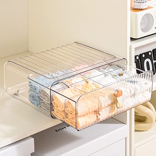 Socks Underwear Drawer Organizer Dividers, 16 Cell Stackable Closet Organizer, Plastic Underwear Drawer Storage for Clothing, Baby Clothes, Bra, Ties, Belts - color: Clear-16Cell-1 Pack