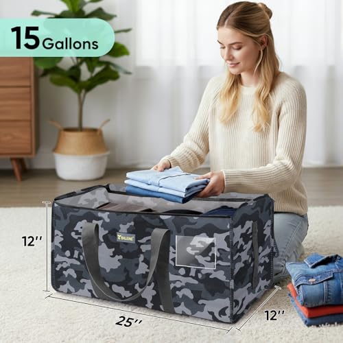 BALEINE Extra Large Storage Tote with Zippers & Carrying Handles, Heavy-Duty Oxford Fabric Moving Bags for Laundry, Space Saving, Storage, Grey Camouflage - color: Grey Camouflage, size: 1-Pack