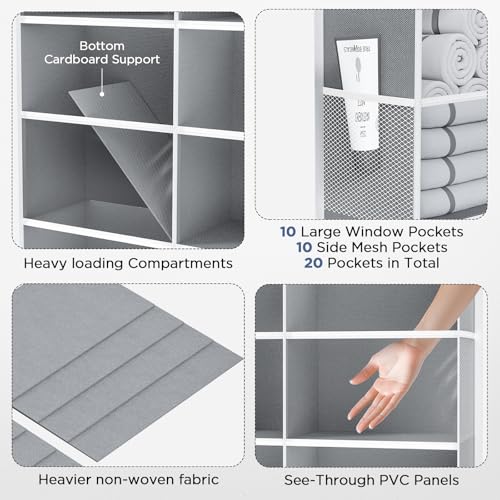 PureSpace 5-Tier Over The Door Organizer with 10 Side Mesh Pockets & Clear Windows, 80 lbs Weight Capacity Hanging Storage for Bathroom, Bedroom, Nursery, Kitchen, Organize Shoes, Diapers(Clear Grey) - color: Clear Grey, size: 1 Pack