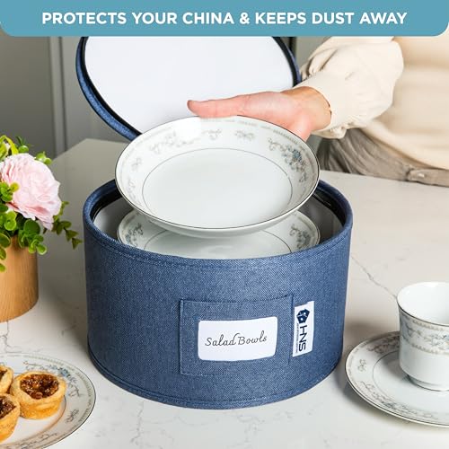 China Storage Hard Shell Containers 8-Piece Set Moving Boxes for Dinnerware, Glasses, Plates, Mugs and Saucers Sturdy Dish Organizer with Dividers for Seasonal Storage - Service for 12 - Denim Blue - color: Denim Blue, size: 8 Pack