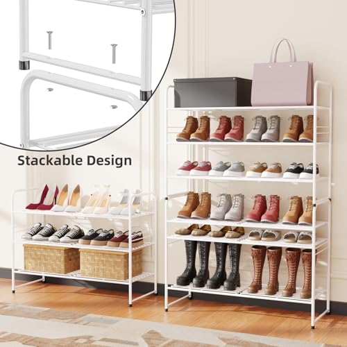SUFAUY 3 Tier 33" Wide White Metal Shoe Rack for Closet, Stackable - color: White, size: 3 Tier
