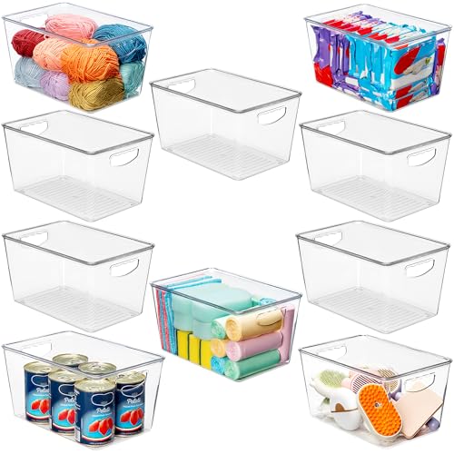 theaoo Clear Storage Bins with Lids Stackable - Large Plastic Containers for Pantry Organization and Storage - Perfect for kitchen,Fridge,Laundry Room,Bathroom,Garage,Closet,Cabinet Organizer -10 Pack - size: Large (Pack of 10)