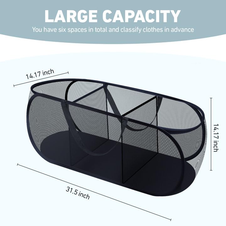 2 Pieces Up Laundry Hamper, 3 Compartment Collapsible Mesh up Laundry Basket, Collapsible Mesh Laundry Baskets for Family College Dorm Hoom Dirt Clothes Bin with Handle - color: Black+White 1