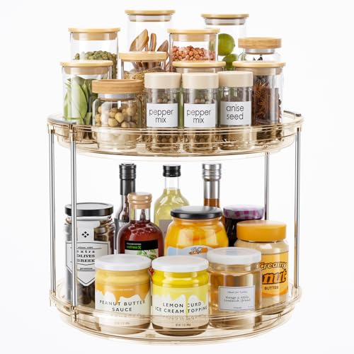 LAMU 2 Tier Lazy Susan Turntable Organizer 10.6'' Rotating Spice Rack Organization for Cabinet, Kitchen, Pantry, Countertop, Bathroom, Vanity, Medicine Cabinet Organizer, Amber - color: Amber, size: 10.6in 1Pack
