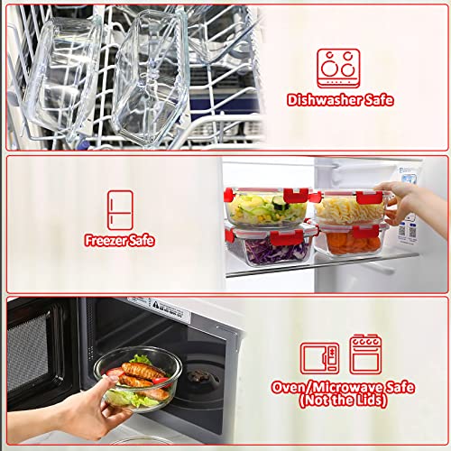 M MCIRCO 24-Piece Glass Food Storage Containers with Locking Lids,Glass Meal Prep Containers Set - Airtight Lunch Containers, Microwave, Oven, Freezer and Dishwasher, Red - color: Red