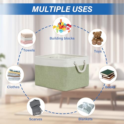 Temary Fabric Storage Baskets 4Pack Storage Bins Decorative Basket for Gift, Clothes Bin with Handles, Rectangle Baskets for Storage, Blankets(White&Green,15x11x9.5 inch) - color: white&green, size: 15"L x 11"W x 9.5"H