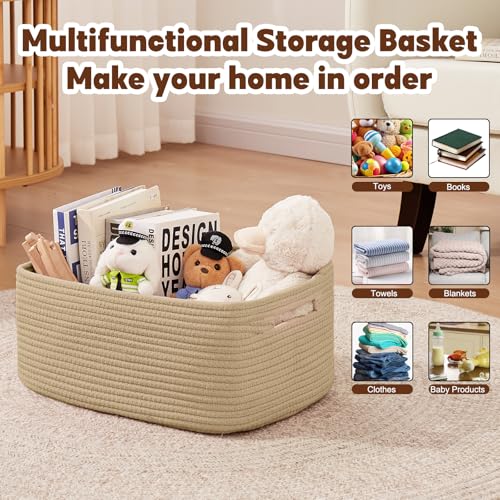 OIAHOMY Storage Basket for Shelves, Closet Cube Storage Bins Baskets for Clothes Blanket Towels, Baby Nursery, Toy Baskets Box, Woven Rope Basket, 15.75 * 11.81 * 7.09 ININ, 2 Packs Jute Yellow - color: Jute Yellow, size: 15.75*11.81*7.09
