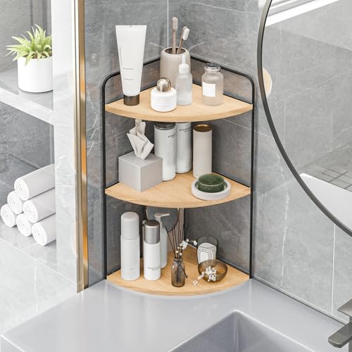 Forest Angle Bathroom Counter Organizer,Countertop Organizer,Vanity Organizers,Bathroom Storage,Bathroom Sink Caddy,Counter Shelf,Corner Counter,Corner Shelves(Black-Burlywood) - color: Black-burlywood 3 Tier