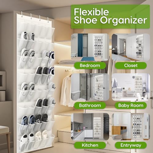 Unjumbly Over the Door Shoe Organizer with 40 Large Breathable Mesh Pockets, Space Saving Shoe Holder, Hanging Shoe Rack for Entryway Bedroom Closet Storage (White, 80 Pockets) - color: White, size: 80 Pockets
