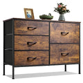 WLIVE Dresser for Bedroom with 5 Drawers, Wide Chest of Drawers for Bedroom, Fabric Dresser for Living Room, Closet, Hallway, Rustic Brown Wood Grain Print - color: Rustic Brown Wood Grain Print