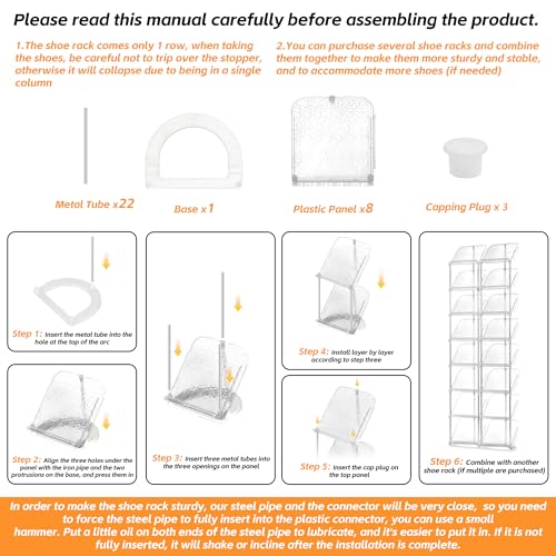 SMILHELTD Vertical Shoe Rack 8 Tiers Narrow Clear Sneaker Storage Holder Luxurious Slim Tall Organizer Space Saving Shelf for Entryway Garage 10.4" W x 64.5" H x 9.8" D (Transparent) - color: Transparent