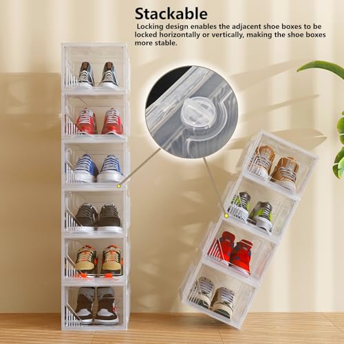 AWTATOS Shoe Storage Boxes, Thickened Shoe Storage Organizer with Clear Magnetic Door, Stackable Shoe Container with Lids, Collapsible Large Shoe Rack, Fit up to US Size 15, 6 Pack - size: 6 pack