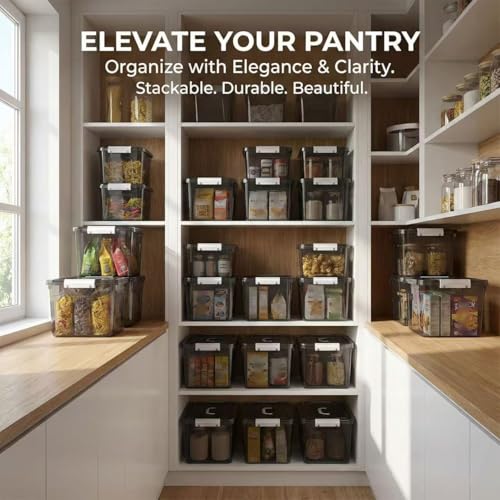 Stackable Plastic Black Storage Bins with Lids 6 Pack, 12 Quart Modular Organizer Boxes with Secure Latches for Closet, Pantry, Office and Small Item Storage - color: Black, size: 12 QT