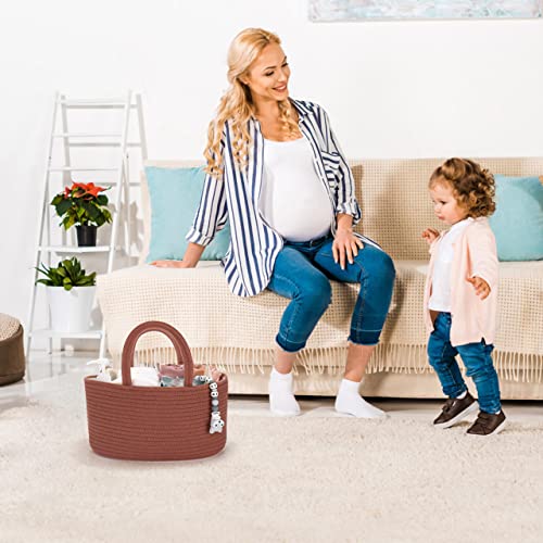 Baby Diaper Caddy Organizer for Girl Boy Cotton Rope Nursery Storage Bin Basket Portable Holder Tote Bag for Changing Table Car Travel Baby Shower Gifts Newborn Essentials Registry Must Have Rust - color: Rust, size: Regular