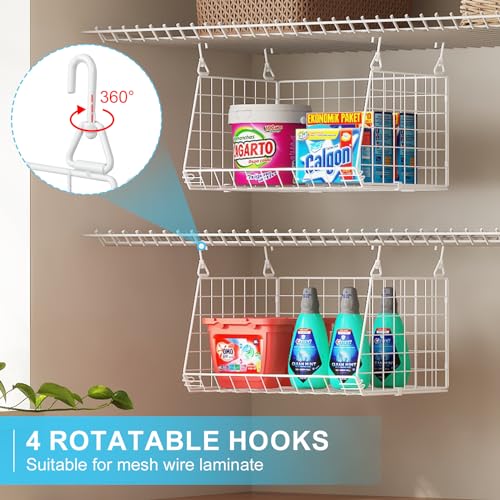 3-Tier Hanging Laundry Basket Organizer：Foldable Wire Shelf Laundry Room Organizer with 360°Rotating Hooks Small Space Solutions Pantry Baskets - Laundry Organization, White Patent - color: White, size: 3-Pack 11"D*13.7"W*29.72"H