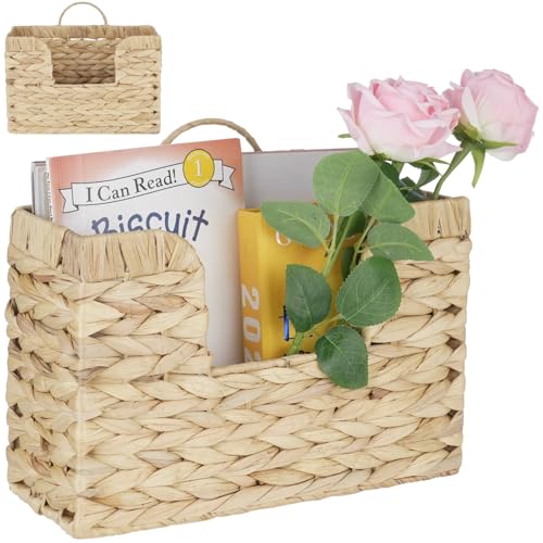 Hanging Basket for Wall, Rattan Woven Hanging Basket Front Door Decor, Water Hyacinth Mail Baskets Wall Mounted Storage Entryway Organizer for Living Room, Bedroom, Office, Housewarming Gift