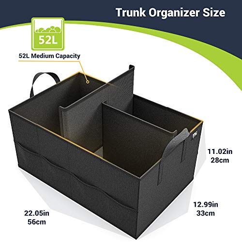 MIU COLOR Trunk Organizer for Car, Car Organizer, 8 Mesh Pockets Trunk Organizer for SUV, Non-Slip Bottom, Storage Organizer for Sedans, Van, Jeep, Grocery, 2 Compartments, Black 22"x13"x11" - color: Black, size: Medium