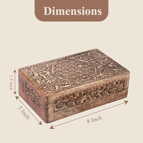 Ajuny Wooden Hand Carved Jewelry Box - Mango Wood Celtic Flower Carving Decorative Keepsake Box, Memory Box Organizer Travel Treasure Chest Trinket Holder Case Great Gifts 8x5 Inch - style: Celtic Flower