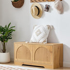 BERRYMERRY 39.4" Fluted Shoe Storage Bench for Entryway,2 Tier Shoe Cabinet Bench with Adjustable Shelf,Bench for Bedroom End of Bed (Natural, 13.8”D x 39.4”W x 18.5”H) - color: Natural