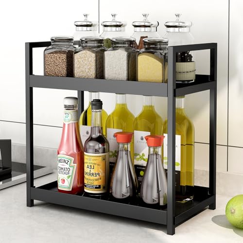 Bathroom Counter Organizer 2 Tier Vanity Storage Countertop Shelf Makeup Organizer Perfume Tray Skincare Holder for Sink, Dresser, Kitchen, Large Black - color: Black, size: Large