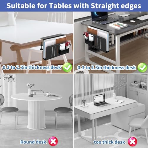Desk Side Storage, Desk Laptop Holder with Magnetic Pen Holder, No Drill Desk Side Organizer for Office and Home Fits Flat Edge 0.3" to 2.3" - color: Black