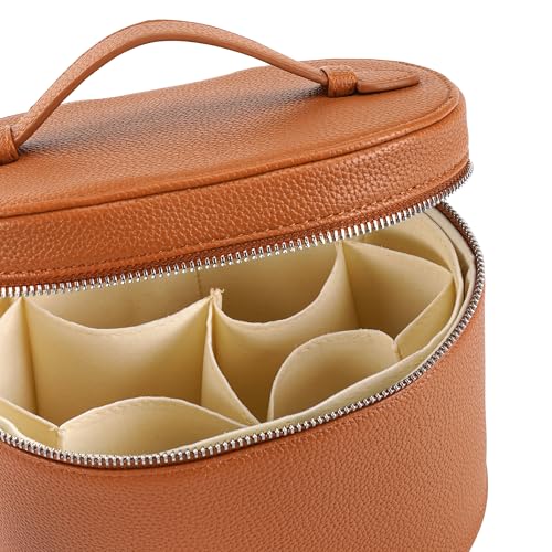 Makeup Bag Vanity Case Cosmetic Bag with Removable Divider Travel Toiletry Bag for Women Portable Make up Box Organizer, Brown - color: Brown