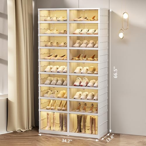 SYNCVIBE Collapsible Shoe Rack Organizer 9 Tiers-36 Pairs Foldable Shoe Cabinet with Doors, Large Plastic Folding Shoe Cabinet, Easy Assembly Shoe Shelves Organizer for Entryway, Living Room - size: 9 Tiers -36 Pairs