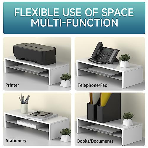 FITUEYES Monitor Stand - 2 Tier Computer Monitor Riser with 21.3 Inch Shelf, Wood Desktop Stand for Laptop Computer Screen, Desk Organization, Office Supplies - color: White, size: 21.3“