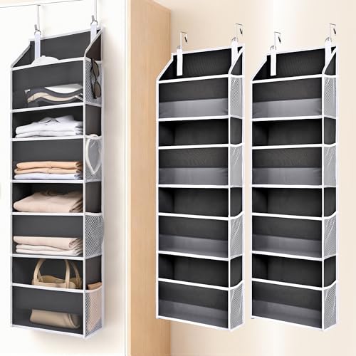 ULG 2 Pack Small Over Door Organizer with 4 Large Pockets 8 Mesh Side Pockets, Hanging Storage Organizer with Clear Window Kids Toys Deep Gray - color: Dark Grey, size: 2 Pack-4 Tier