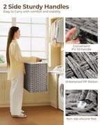 Greenstell Laundry Hamper with lid, No Install Needed, 130L Wicker Laundry Baskets Foldable 2 Removable Liner Bags, 2 Section Clothes Hamper Handwoven Rattan Laundry Basket with Handles, Gray - color: Gray, size: 130L (26.2x13.3x24.0 Inches)