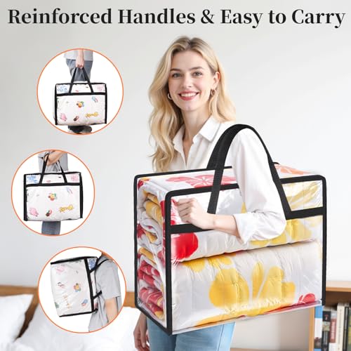 SpaceTrove Clear Clothes Storage Bags, 6 Pack Closet Organizers and Under Bed Storage Containers, Foldable Moving Bags with Zippers for Comforter, Blanket, Bedding, Duvet, PVC Packing Bags 90L - size: 90L
