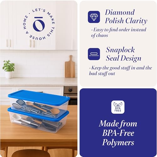 HOMZ 2-Pack Snaplock, Large Clear Plastic Storage Organizer Bins w/Lids, 41 Quart, Blue - Stackable Container Boxes for Bedroom, Bathroom, Garage, and Office Organization - color: Blue Lid, size: 41 QT (2 Pack)