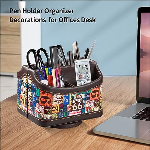 PUSU Remote Control Holder, Colorful Pattern Nightstand TV Caddy, PU Leather 360 Degrees Rotatable Desktop Organizer Storage Box for TV Remotes/Media Controllers/Office Supplies - color: highway